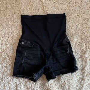 Pinkblush Maternity Jean Short Womens Small Black Denim Over Belly Band Summer